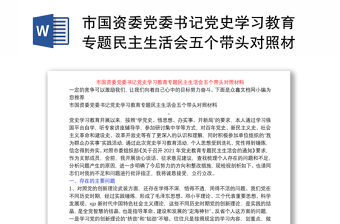 市国资委党委书记党史学习教育专题民主生活会五个带头对照材料