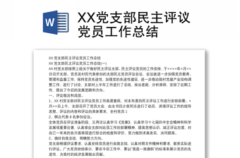 XX党支部民主评议党员工作总结