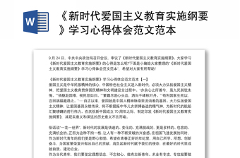 《新时代爱国主义教育实施纲要》学习心得体会范文范本