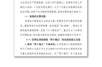 某国企党委班子年末专题民主生活会对照检查材料（五个带头）