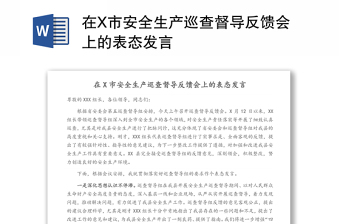 在X市安全生产巡查督导反馈会上的表态发言