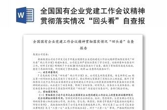 全国国有企业党建工作会议精神贯彻落实情况“回头看”自查报告