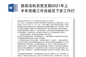 县政法机关党支部2021年上半年党建工作总结及下步工作打算