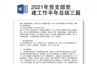 2021年党支部党建工作半年总结三篇