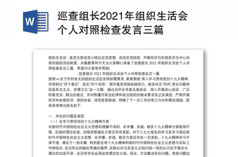 巡查组长2021年组织生活会个人对照检查发言三篇