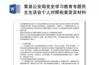 某县公安局党史学习教育专题民主生活会个人对照检查发言材料3篇