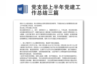 党支部上半年党建工作总结三篇