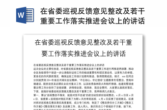 在省委巡视反馈意见整改及若干重要工作落实推进会议上的讲话