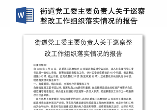 街道党工委主要负责人关于巡察整改工作组织落实情况的报告