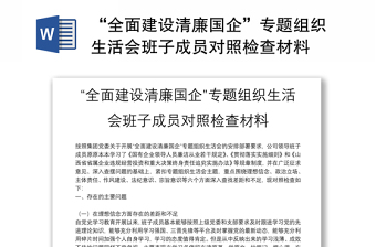 “全面建设清廉国企”专题组织生活会班子成员对照检查材料