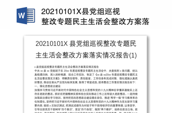 20210101X县党组巡视整改专题民主生活会整改方案落实情况报告(1)