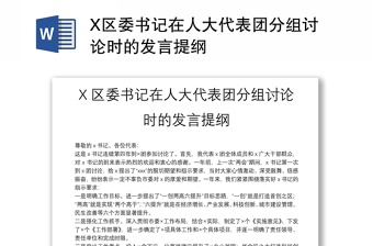 X区委书记在人大代表团分组讨论时的发言提纲