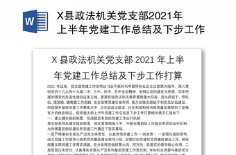 X县政法机关党支部2021年上半年党建工作总结及下步工作打算