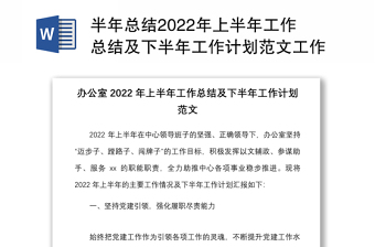 半年总结2022年上半年工作总结及下半年工作计划范文工作汇报报告