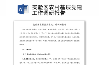 实验区农村基层党建工作调研报告