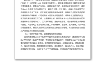 公司党委2022年上半年党建工作报告