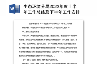 生态环境分局2022年度上半年工作总结及下半年工作安排