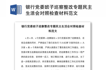 银行党委班子巡察整改专题民主生活会对照检查材料范文