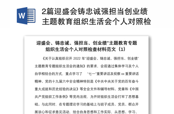 2篇迎盛会铸忠诚强担当创业绩主题教育组织生活会个人对照检查材料范文