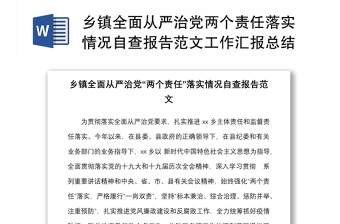 乡镇全面从严治党两个责任落实情况自查报告范文工作汇报总结