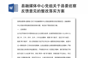 县融媒体中心党组关于县委巡察反馈意见的整改落实方案