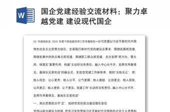 国企党建经验交流材料：聚力卓越党建 建设现代国企