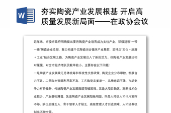 夯实陶瓷产业发展根基 开启高质量发展新局面——在政协会议上的发言材料