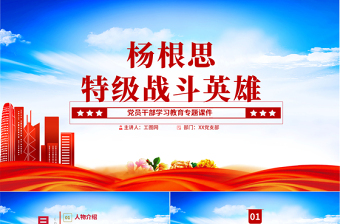 2022特级战斗英雄杨根思PPT精美风党员干部学习教育专题党课党建课件模板