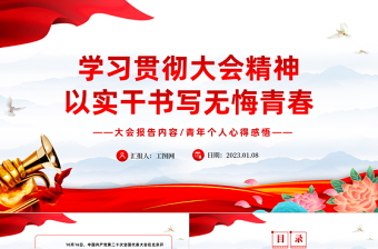 2023学习贯彻大会精神以实干书写无悔青春PPT红色党政风深入学习宣传贯彻党的二十大精神专题党课党建课件模板