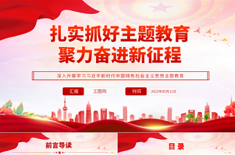 2023扎实抓好主题教育聚力奋进新征程PPT大气党建风深入开展学习习近平新时代中国特色社会主义思想主题教育专题党课课件