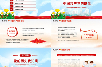 2023我心向党喜迎七一卡通国潮风中小学生庆祝七一建党节102周年专题党课课件模板下载