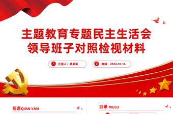 2024民主生活会PPT红色精美基层党支部领导班子主题教育对照检视模板