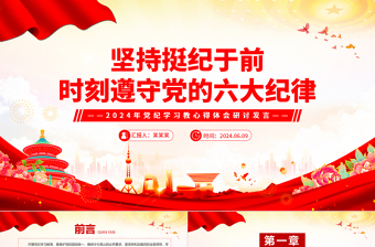 2024坚持挺纪于前时刻遵守党的六大纪律PPT党纪学习教育课件