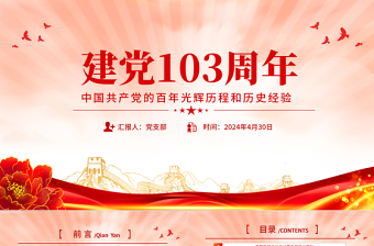 中国共产党的百年光辉历程和历史经验PPT大气简洁建党103周年七一主题党课