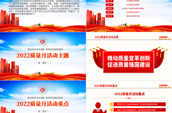 2022学习解读全国质量月活动PPT简约党建风深入学习贯彻推动质量变革创新促进质量强国建设全国质量月活动内容专题课件模板下载
