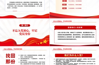 2022不忘入党初心牢记党员身份PPT简约大气风党日专题党课党员干部学习教育党建党课学习课件模板