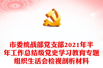 市委统战部党支部2021年半年工作总结级党史学习教育专题组织生活会检视剖析材料