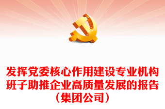 发挥党委核心作用建设专业机构班子助推企业高质量发展的报告（集团公司）