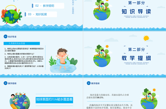 世界水日PPT蓝色卡通风珍惜水资源主题班会通用模板