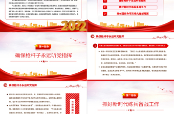 2022为如期实现建军一百年奋斗目标砥砺奋进PPT精美大气风全军官兵认真收听收看党的二十大开幕会并展开学习讨论专题党课党建课件