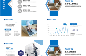 蓝色简洁风企业个人述职总结报告PPT通用模板