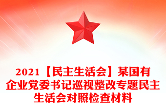 2021【民主生活会】某国有企业党委书记巡视整改专题民主生活会对照检查材料