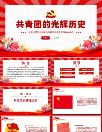 精美风2025五四青年节共青团的光辉历史基础知识历史事件团史学习PPT课件