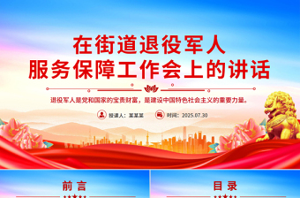 简洁风在街道退役军人服务保障工作会上的讲话PPT模板