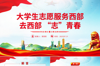 党政风大学生志愿服务西部PPT去西部志青春课件
